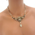 Antique gold Wedding necklace with Crystals and pearls - ASHLYN - Treasures by Agnes