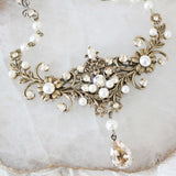Antique gold Wedding necklace with Crystals and pearls - ASHLYN - Treasures by Agnes