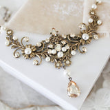 Antique gold Wedding necklace with Crystals and pearls - ASHLYN - Treasures by Agnes