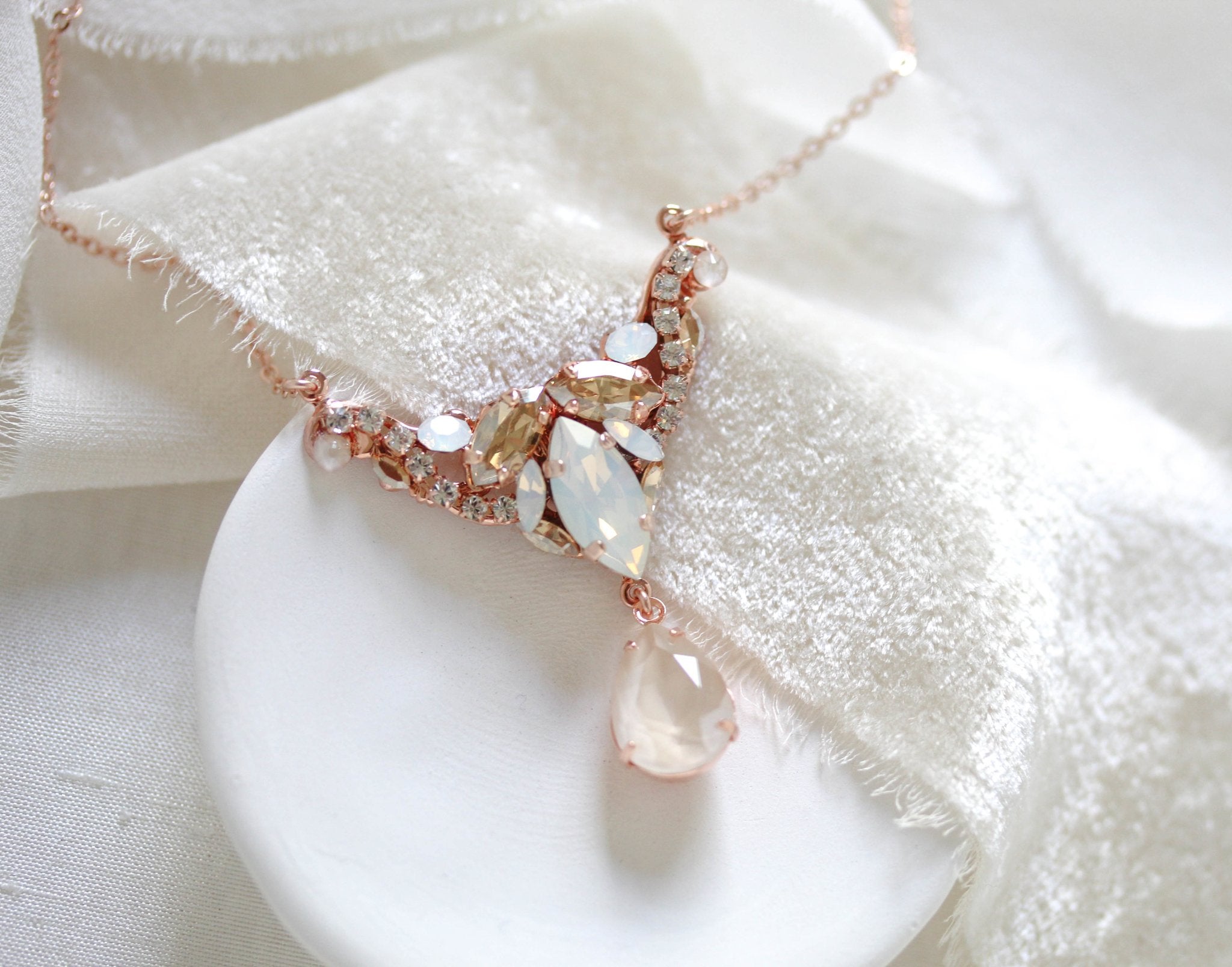 Antique gold Crystal Bridal necklace for Wedding - SARAH