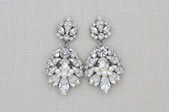 Antique silver bridal chandelier earrings with Austrian crystals - BELLA - Treasures by Agnes