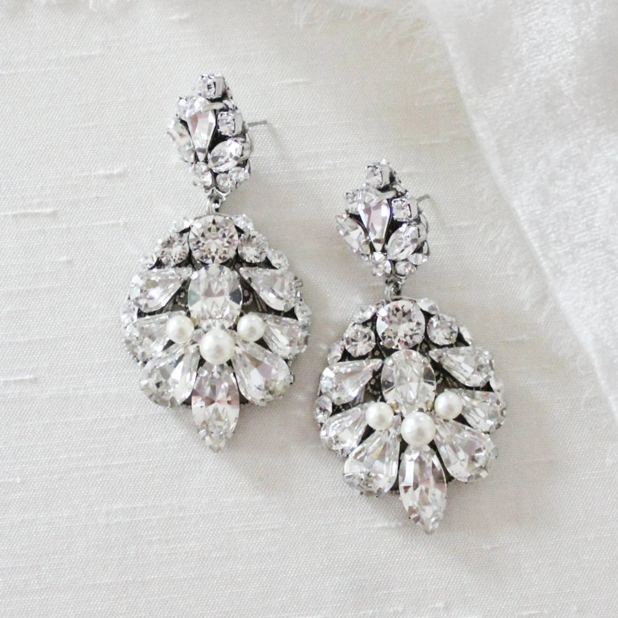 Antique silver bridal chandelier earrings with Austrian crystals - BELLA - Treasures by Agnes