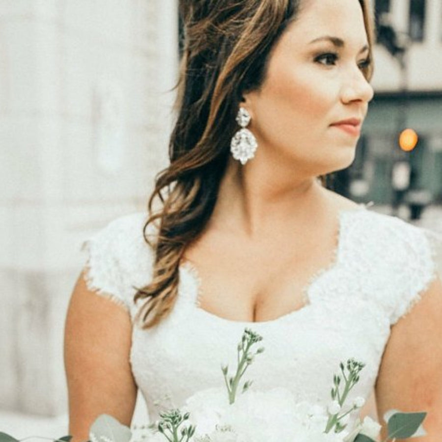 Antique silver bridal chandelier earrings with Austrian crystals - BELLA - Treasures by Agnes