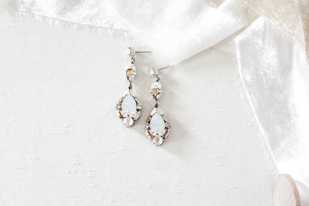 Antique silver vintage style crystal Bridal earrings - SKYLAR - Treasures by Agnes