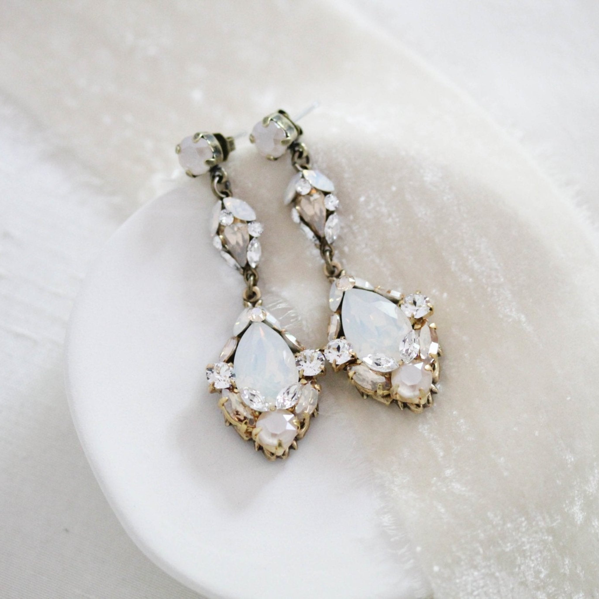 Antique gold vintage style crystal Bridal earrings - SKYLAR - Treasures by Agnes