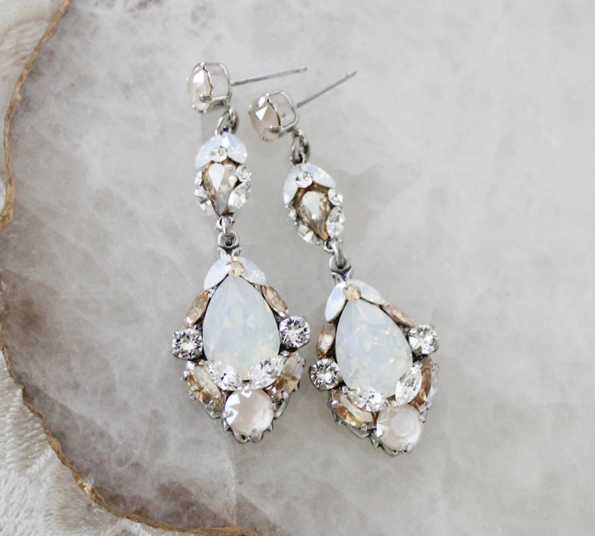Antique silver vintage style crystal Bridal earrings - SKYLAR - Treasures by Agnes