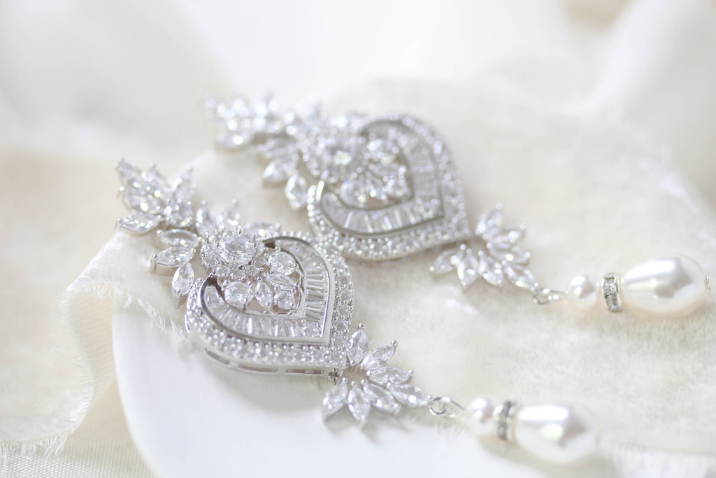 Art Deco Bridal statement earrings with pearl drops - EMMA - Treasures by Agnes