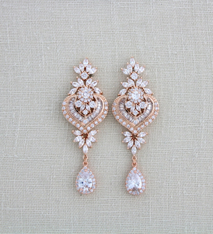 Art Deco Bridal statement earrings with pearl drops - EMMA - Treasures by Agnes