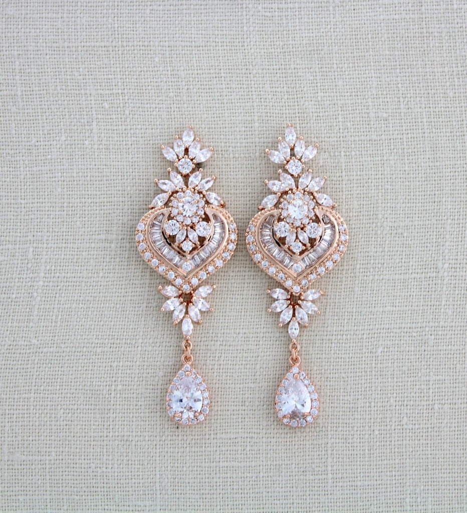Art Deco Bridal statement earrings with pearl drops - EMMA - Treasures by Agnes