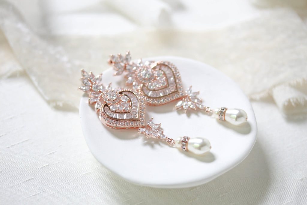 Art Deco Bridal statement earrings with pearl drops - EMMA - Treasures by Agnes