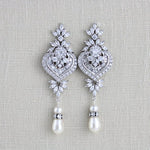 Art Deco Bridal statement earrings with pearl drops - EMMA - Treasures by Agnes