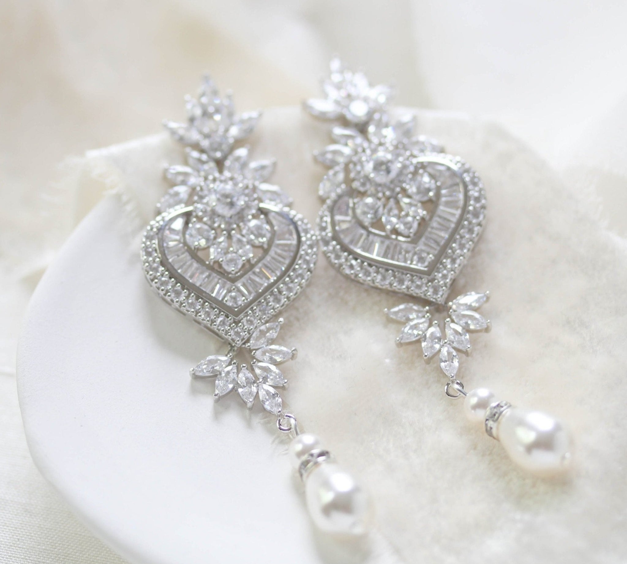 Art Deco Bridal statement earrings with pearl drops - EMMA - Treasures by Agnes