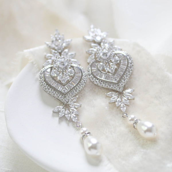 Art Deco Bridal statement earrings with pearl drops - EMMA - Treasures by Agnes