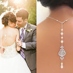 Backdrop necklace Bridal jewelry Wedding back necklace Cubic zirconia and pearls - EMMA - Treasures by Agnes
