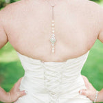 Backdrop necklace Bridal jewelry Wedding back necklace Cubic zirconia and pearls - EMMA - Treasures by Agnes