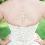 Backdrop necklace Bridal jewelry Wedding back necklace Cubic zirconia and pearls - EMMA - Treasures by Agnes