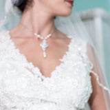 Backdrop necklace Bridal jewelry Wedding back necklace Cubic zirconia and pearls - EMMA - Treasures by Agnes