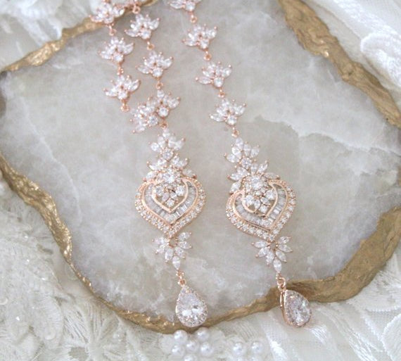 Bridal Backdrop necklace Crystal Wedding jewelry - EMMA - Treasures by Agnes
