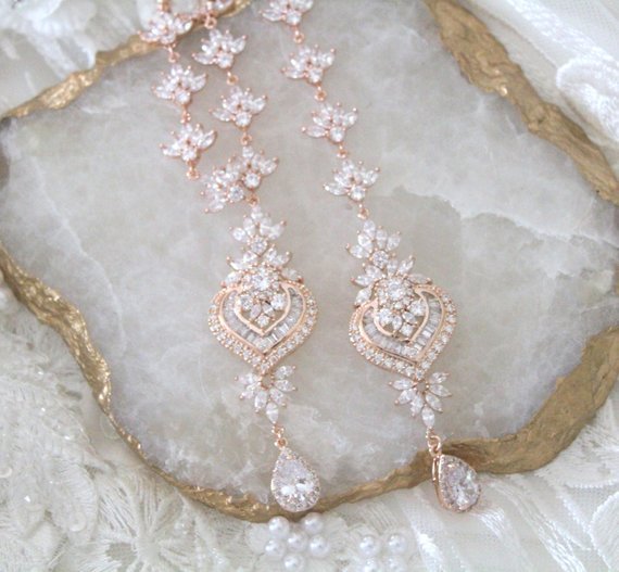 Bridal Backdrop necklace Crystal Wedding jewelry - EMMA - Treasures by Agnes
