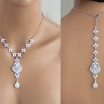 Bridal Backdrop necklace Crystal Wedding jewelry - EMMA - Treasures by Agnes