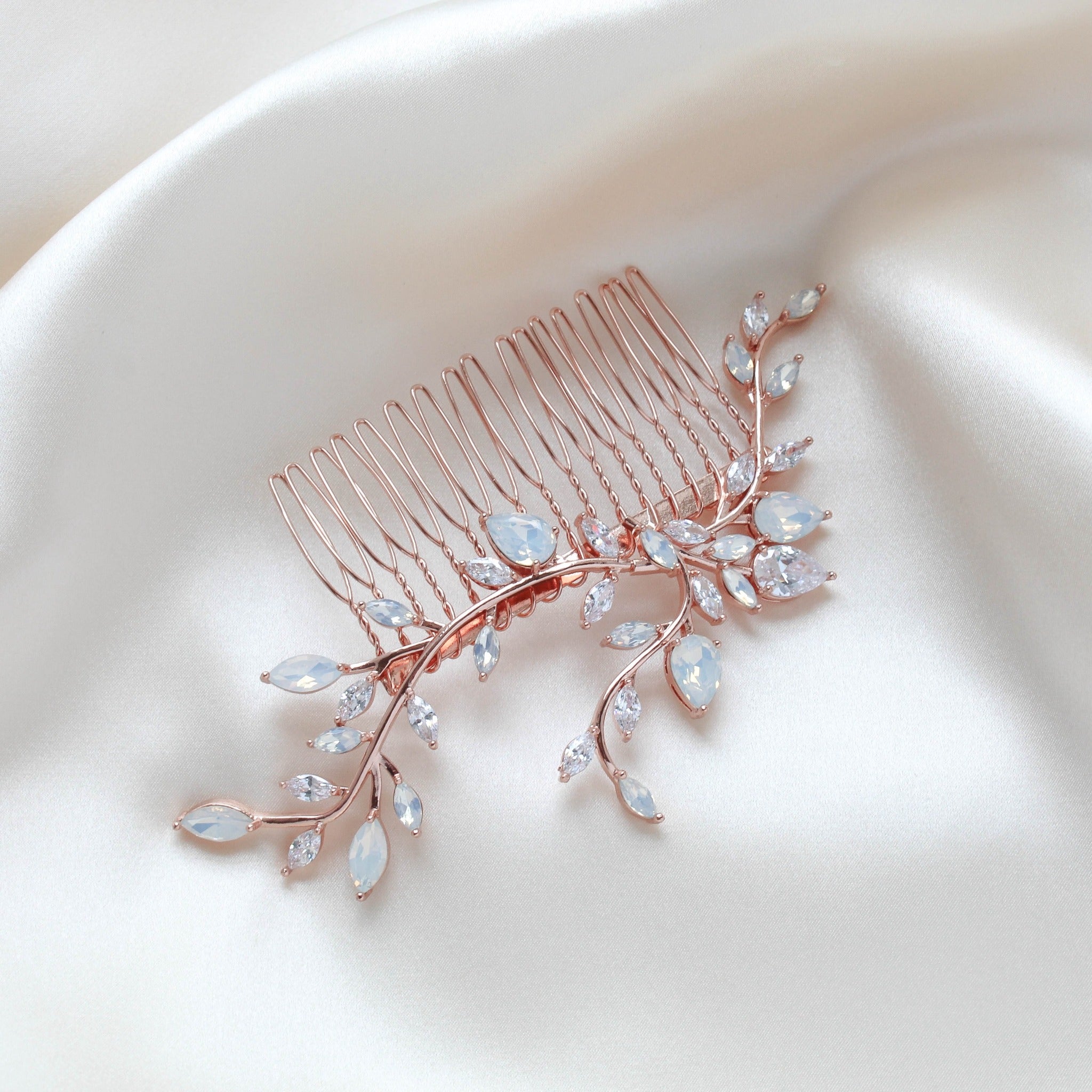 Aprilopal Bridal hair comb with vine design and white opal crystal accents - APR ...