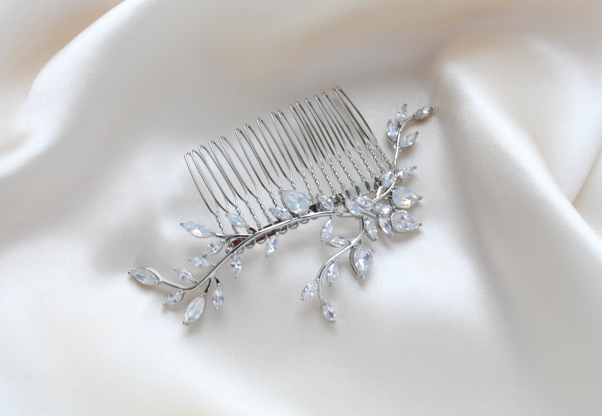 Bridal hair comb with vine design and white opal crystal accents - APRILLE - Treasures by Agnes