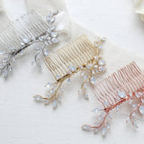 Bridal hair comb with vine design and white opal crystal accents - APRILLE - Treasures by Agnes