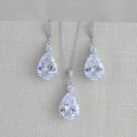 Bridal jewelry set with Cubic zirconia stones, Bridesmaid necklace and earrings - PEYTON - Treasures by Agnes