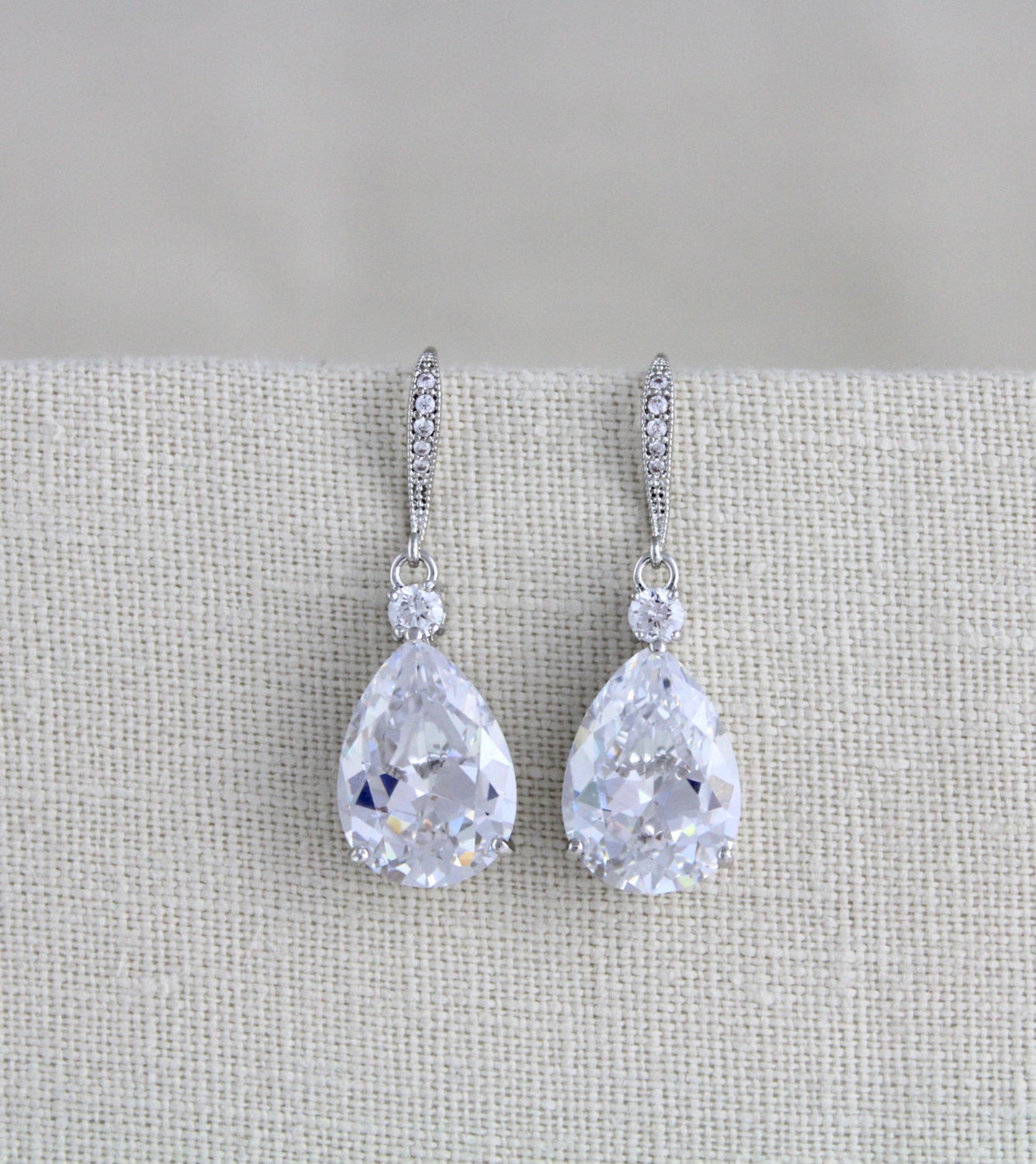 Bridal jewelry set with Cubic zirconia stones, Bridesmaid necklace and earrings - PEYTON - Treasures by Agnes