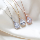 Bridal jewelry set with Cubic zirconia stones, Bridesmaid necklace and earrings - PEYTON - Treasures by Agnes