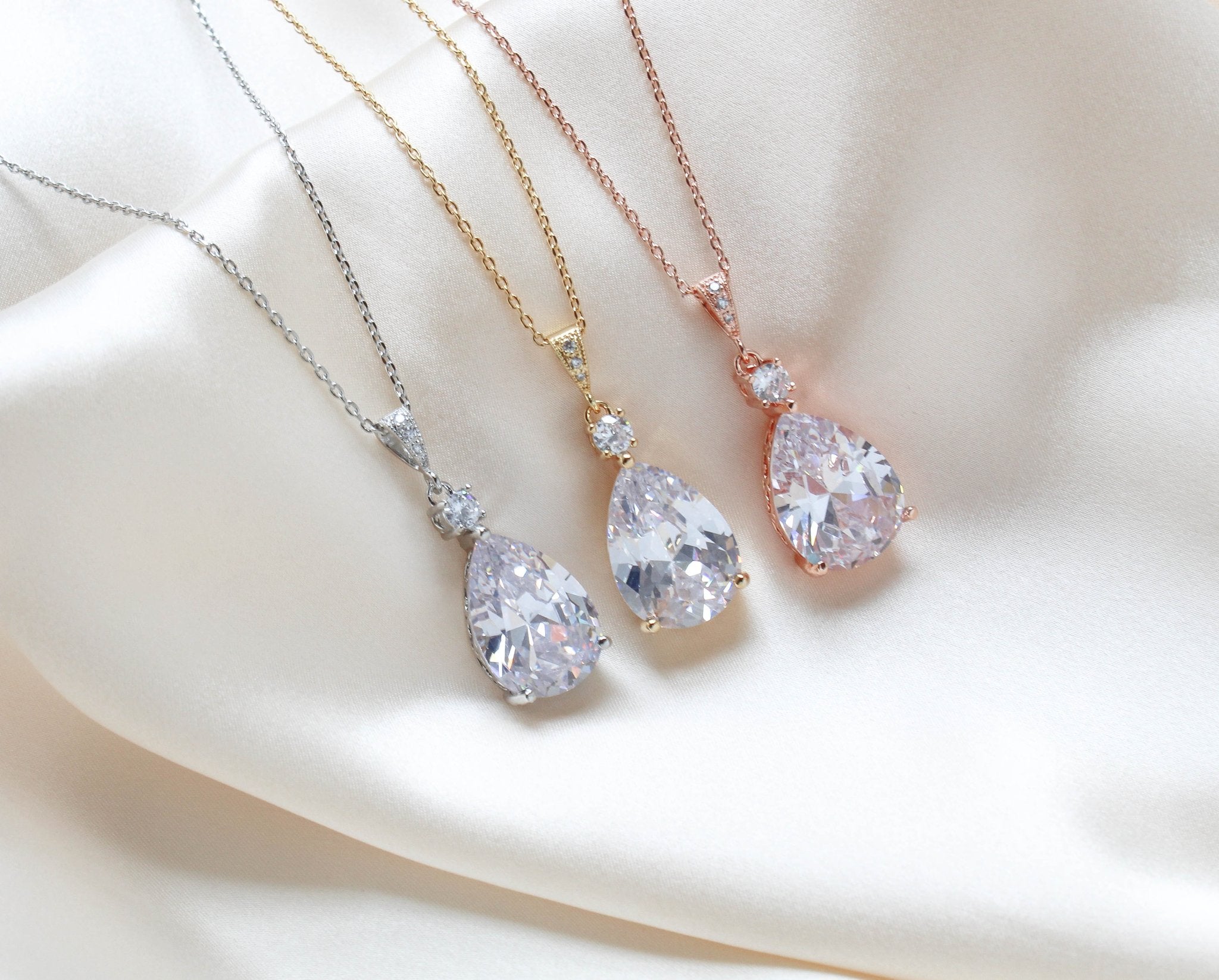 Bridal jewelry set with Cubic zirconia stones, Bridesmaid necklace and earrings - PEYTON - Treasures by Agnes