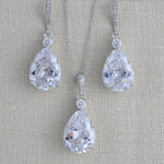 Bridal jewelry set with Cubic zirconia stones, Bridesmaid necklace and earrings - PEYTON - Treasures by Agnes