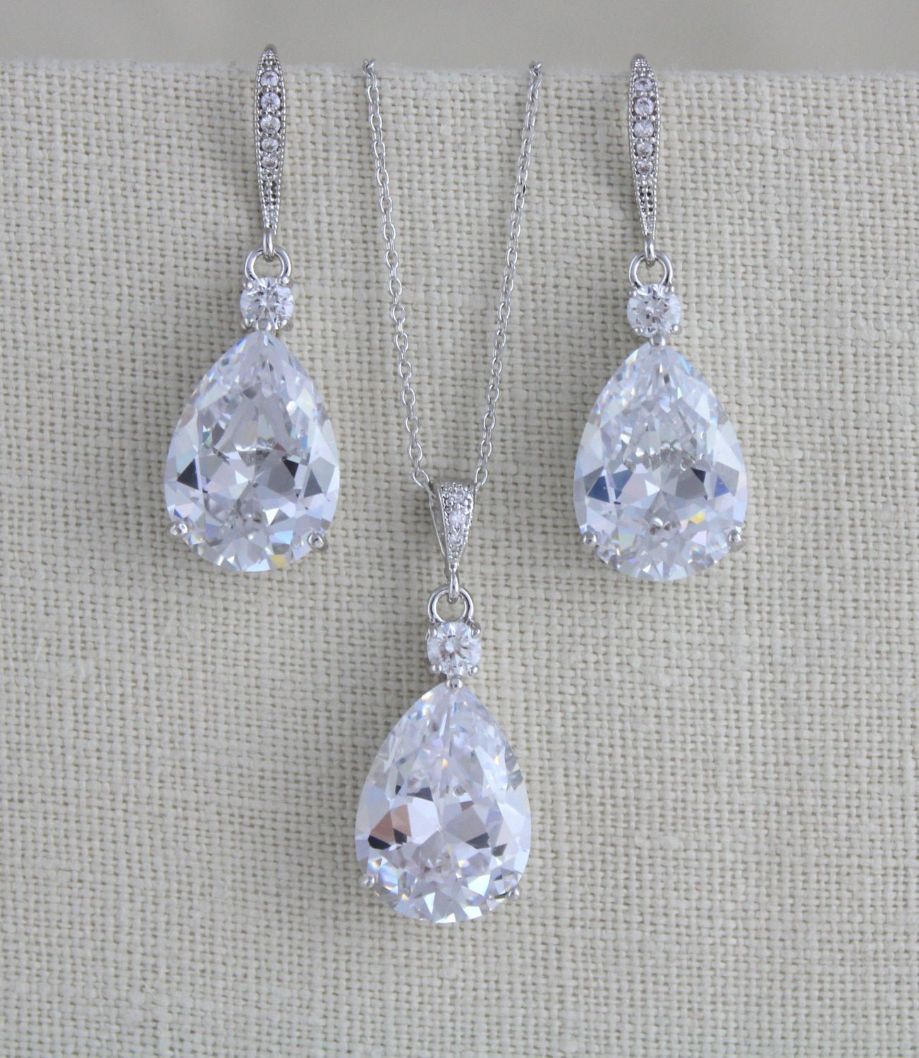 Bridal jewelry set with Cubic zirconia stones, Bridesmaid necklace and earrings - PEYTON - Treasures by Agnes