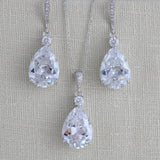 Bridal jewelry set with Cubic zirconia stones, Bridesmaid necklace and earrings - PEYTON - Treasures by Agnes
