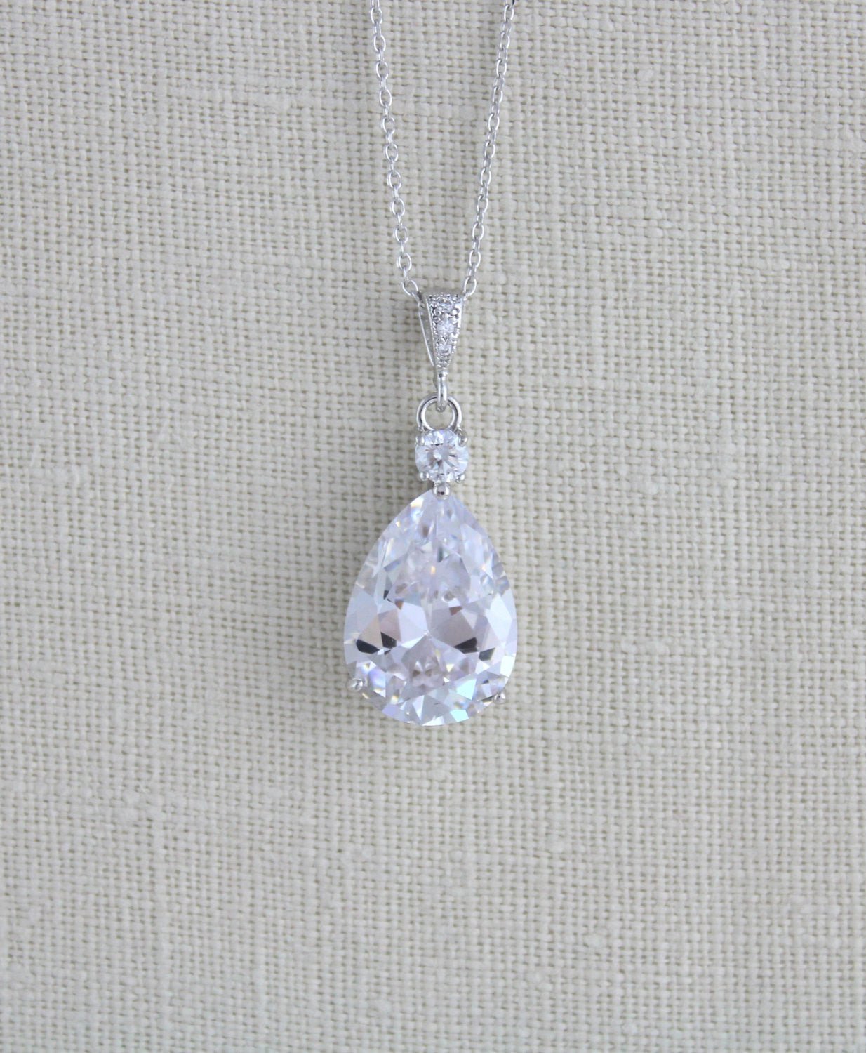 Bridal jewelry set with Cubic zirconia stones, Bridesmaid necklace and earrings - PEYTON - Treasures by Agnes