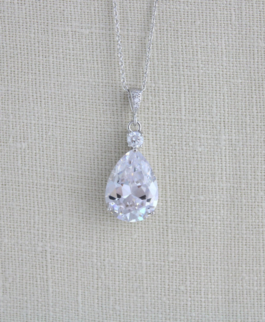 Bridal jewelry set with Cubic zirconia stones, Bridesmaid necklace and earrings - PEYTON - Treasures by Agnes