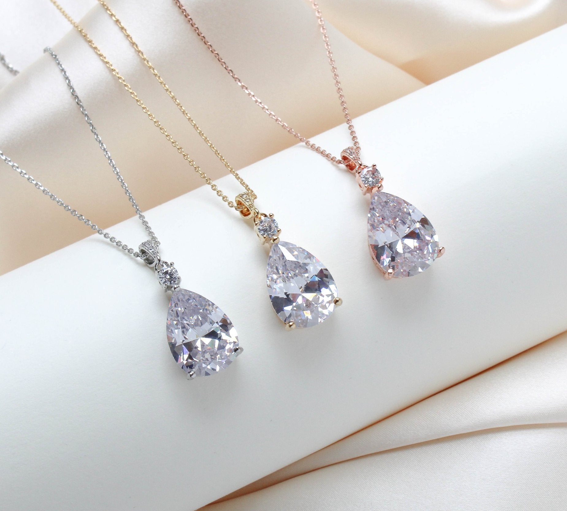 Bridal jewelry set with Cubic zirconia stones, Bridesmaid necklace and earrings - PEYTON - Treasures by Agnes