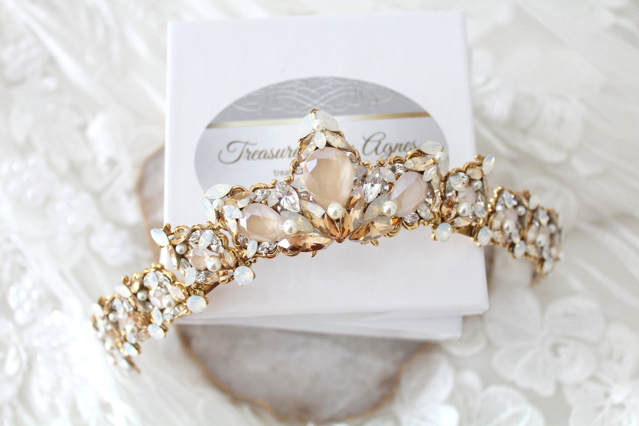 Bridal tiara with crystals and pearls - ADRIANA - Treasures by Agnes