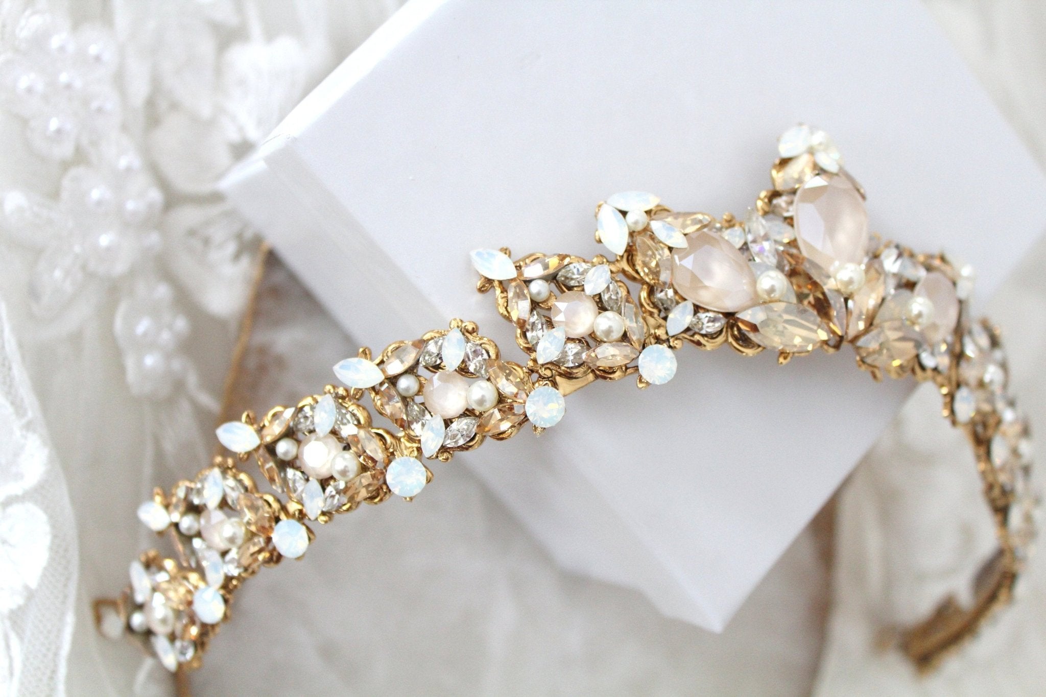 Bridal tiara with crystals and pearls - ADRIANA - Treasures by Agnes