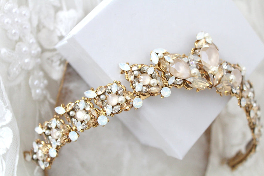 Bridal tiara with crystals and pearls - ADRIANA - Treasures by Agnes