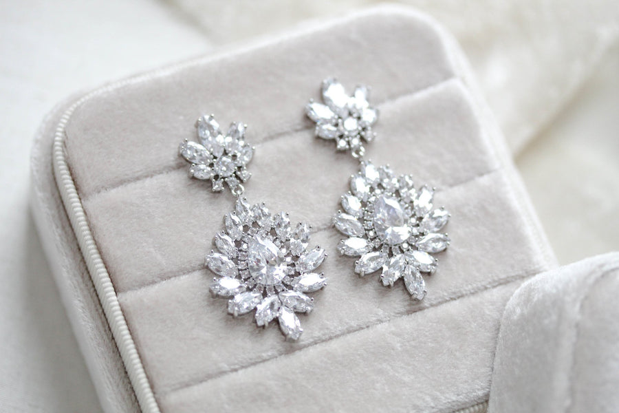 Chandelier style crystal drop CZ statement earring - DAISY - Treasures by Agnes