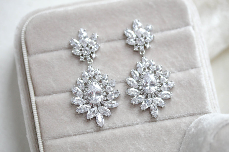 Chandelier style crystal drop CZ statement earring - DAISY - Treasures by Agnes
