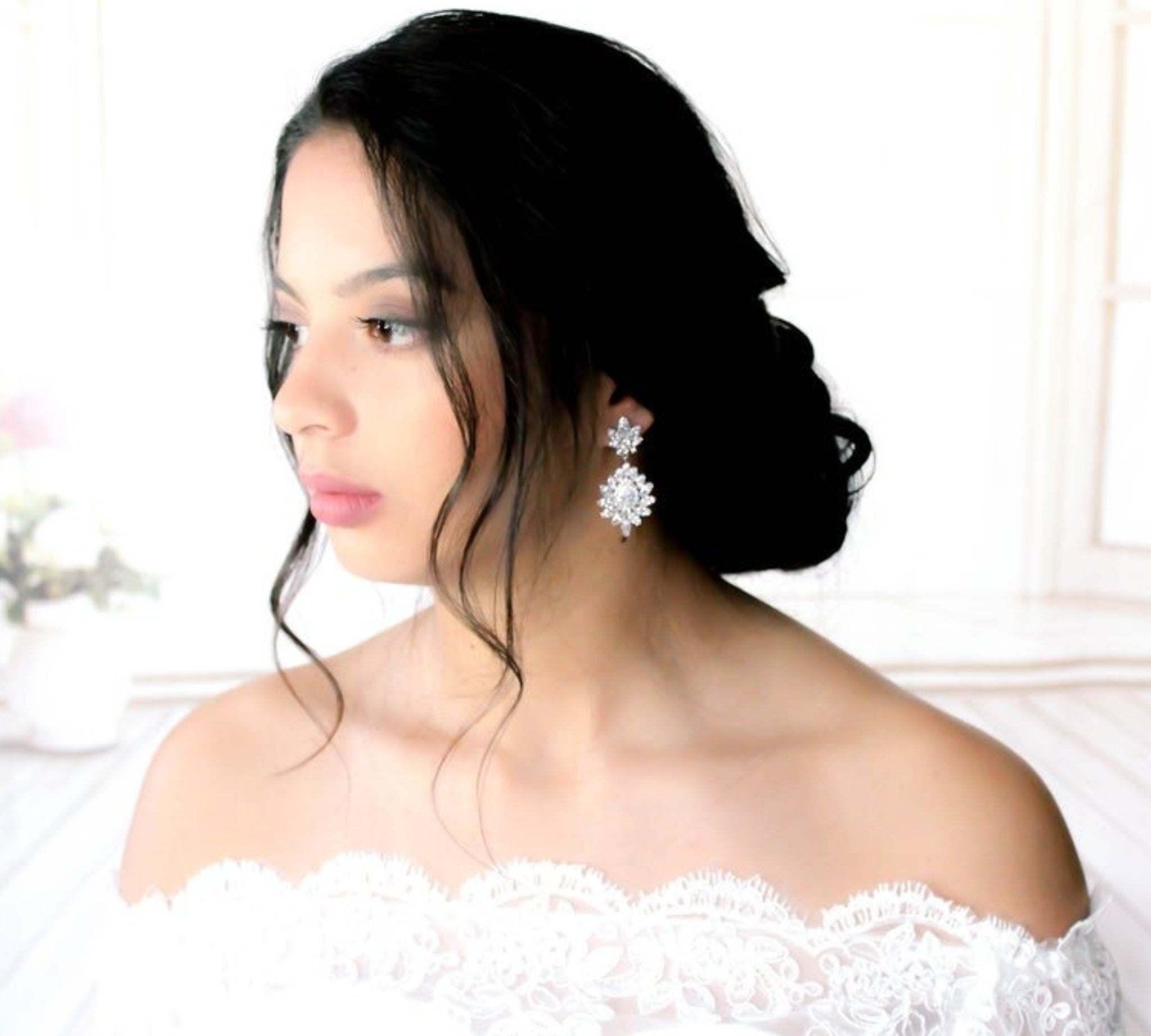 Chandelier style crystal drop CZ statement earring - DAISY - Treasures by Agnes