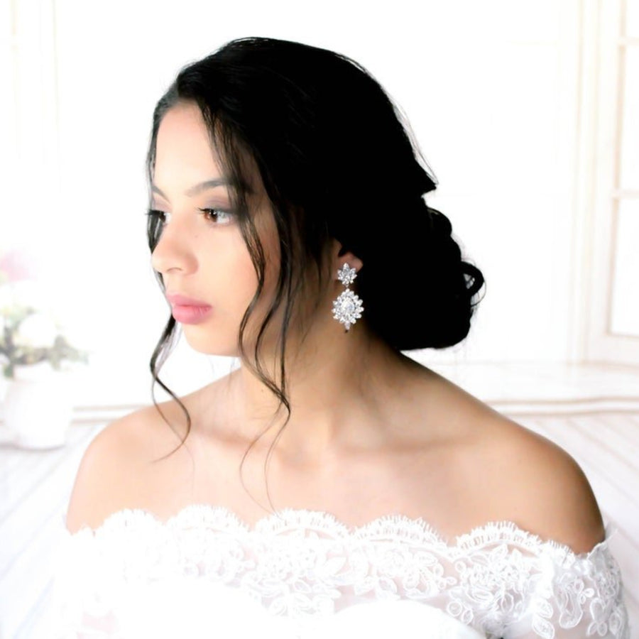 Chandelier style crystal drop CZ statement earring - DAISY - Treasures by Agnes