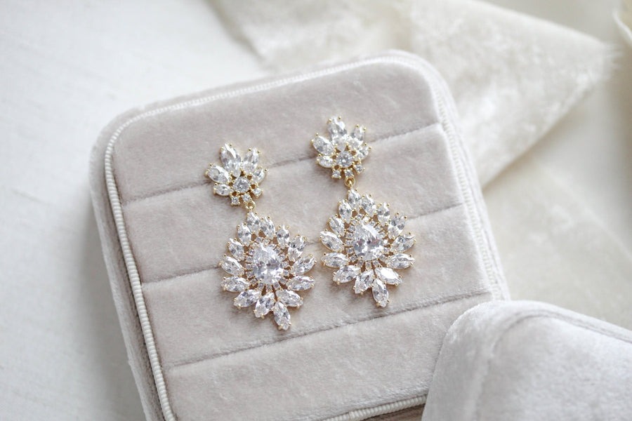 Chandelier style crystal drop CZ statement earring - DAISY - Treasures by Agnes