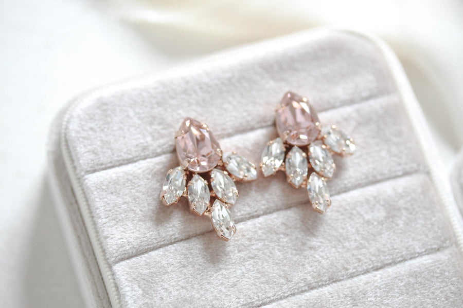 CLARA rose gold stud Bridal earrings - Treasures by Agnes