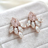 Rose gold stud Bridal earrings with blush crystal center - CLARA 