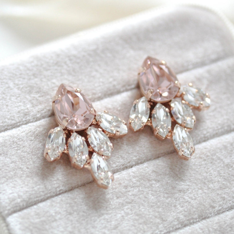 CLARA rose gold stud Bridal earrings - Treasures by Agnes