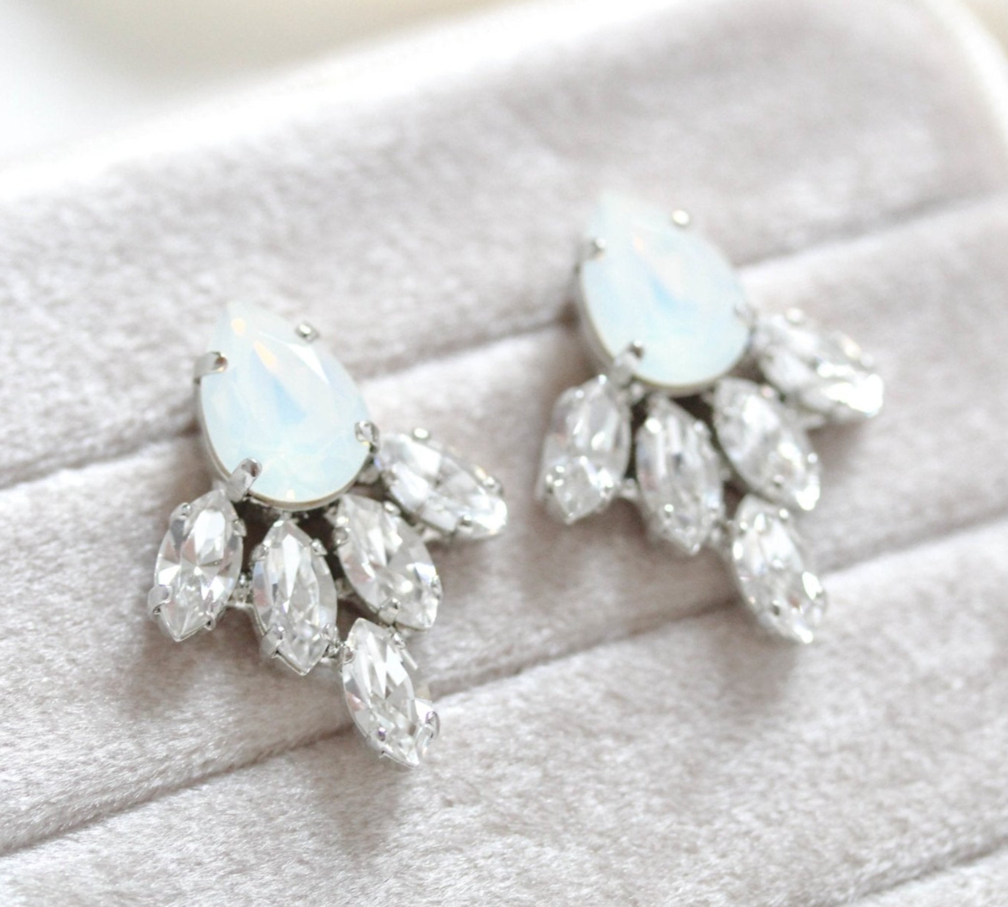 CLARA White opal Crystal stud Bridal earrings - Treasures by Agnes