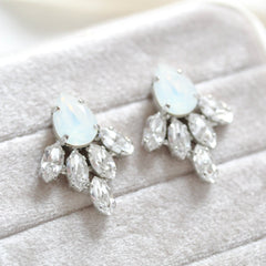 CLARA White opal Crystal stud Bridal earrings - Treasures by Agnes
